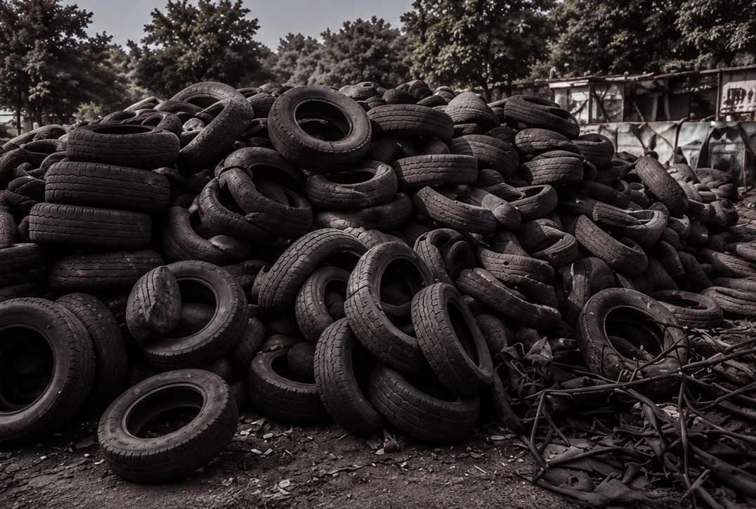 Macro photograph of weathered reclaimed tyre inner tubes showing surface marks and texture