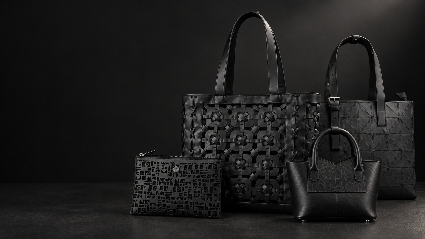 ReUp collection of four handcrafted black bags